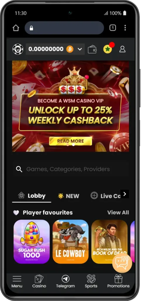 WSM Casino registration complete confirmation screen